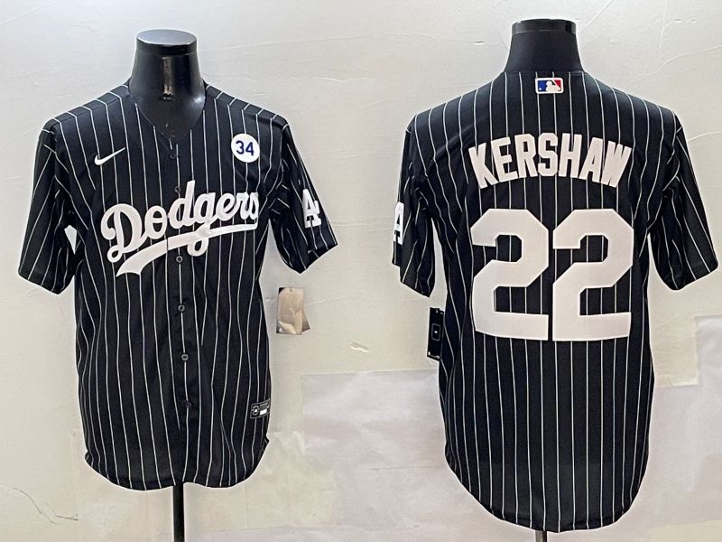 Men Los Angeles Dodgers #22 Kershaw Black Stripe Jointly Name 2025 Nike MLB Jersey style 6